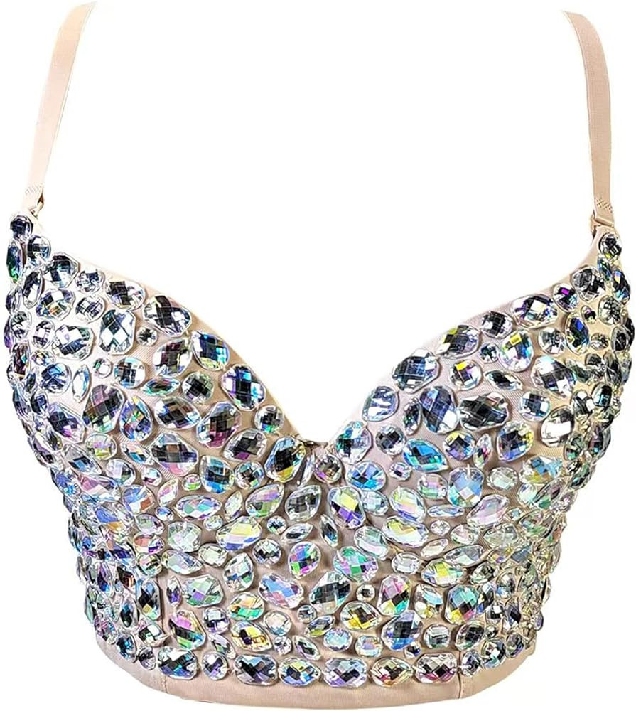 VEENDEO Women's Bustier Crop Top Corset Top Push up Rhinestone Diamond Bra Club Party Vest with D... | Amazon (US)