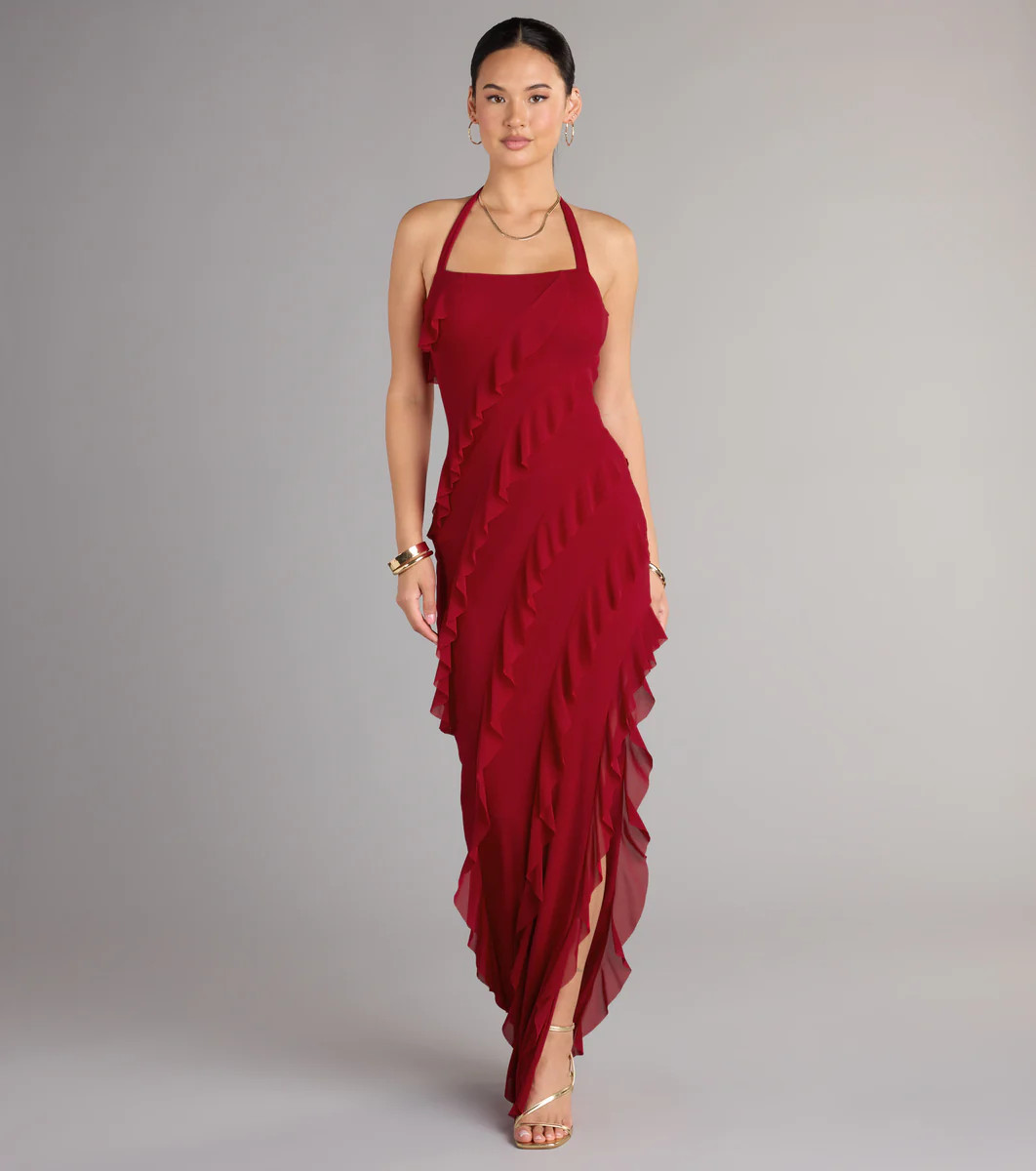 Marley Halter Ruffle Slit Formal Dress | Windsor Stores