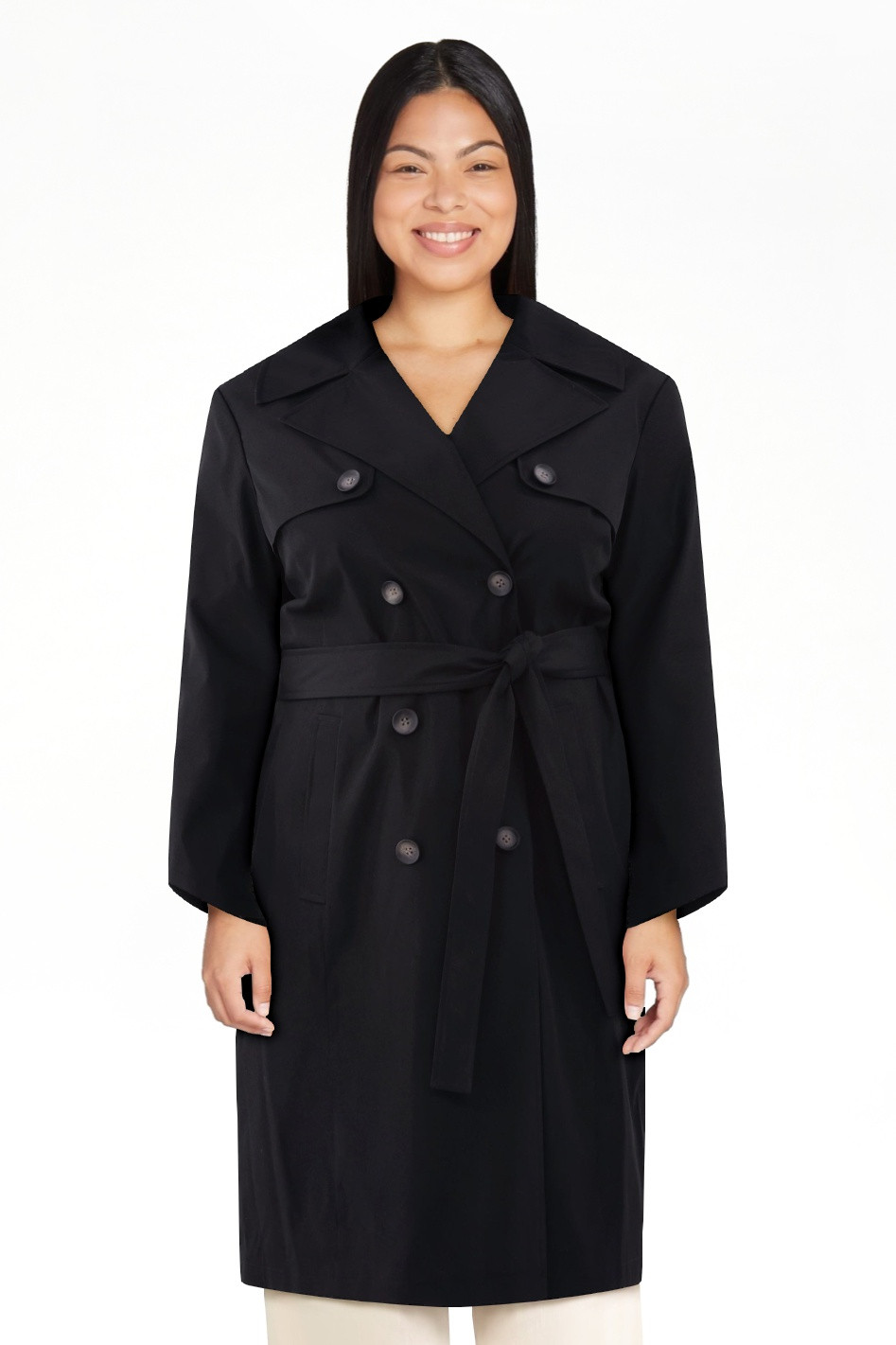 Time and Tru Double Breasted Trench Coat, Women's and Women’s Plus | Walmart (US)