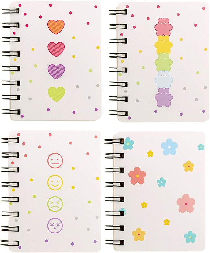 Yansanido Small Spiral Notebook, 4 Pcs 3.14 Inch x 4.13 Inch 4 Style Design Thick Hardcover Blank... | Amazon (US)