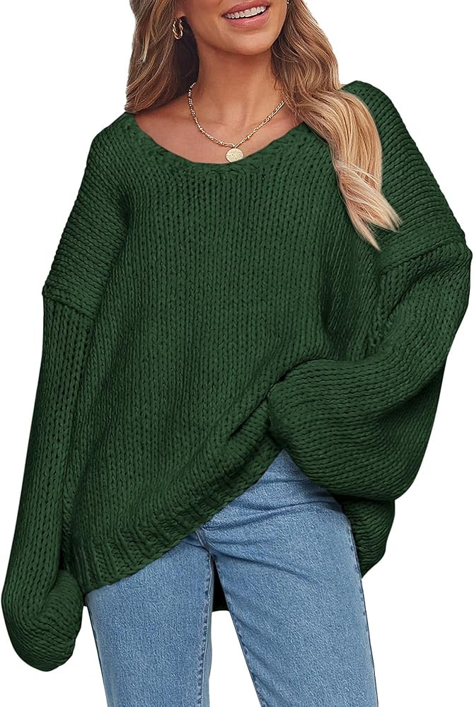 PRETTYGARDEN Women's Fall Oversized Sweaters Long Sleeve V Neck Dressy Casual Chunky Knit Loose P... | Amazon (US)