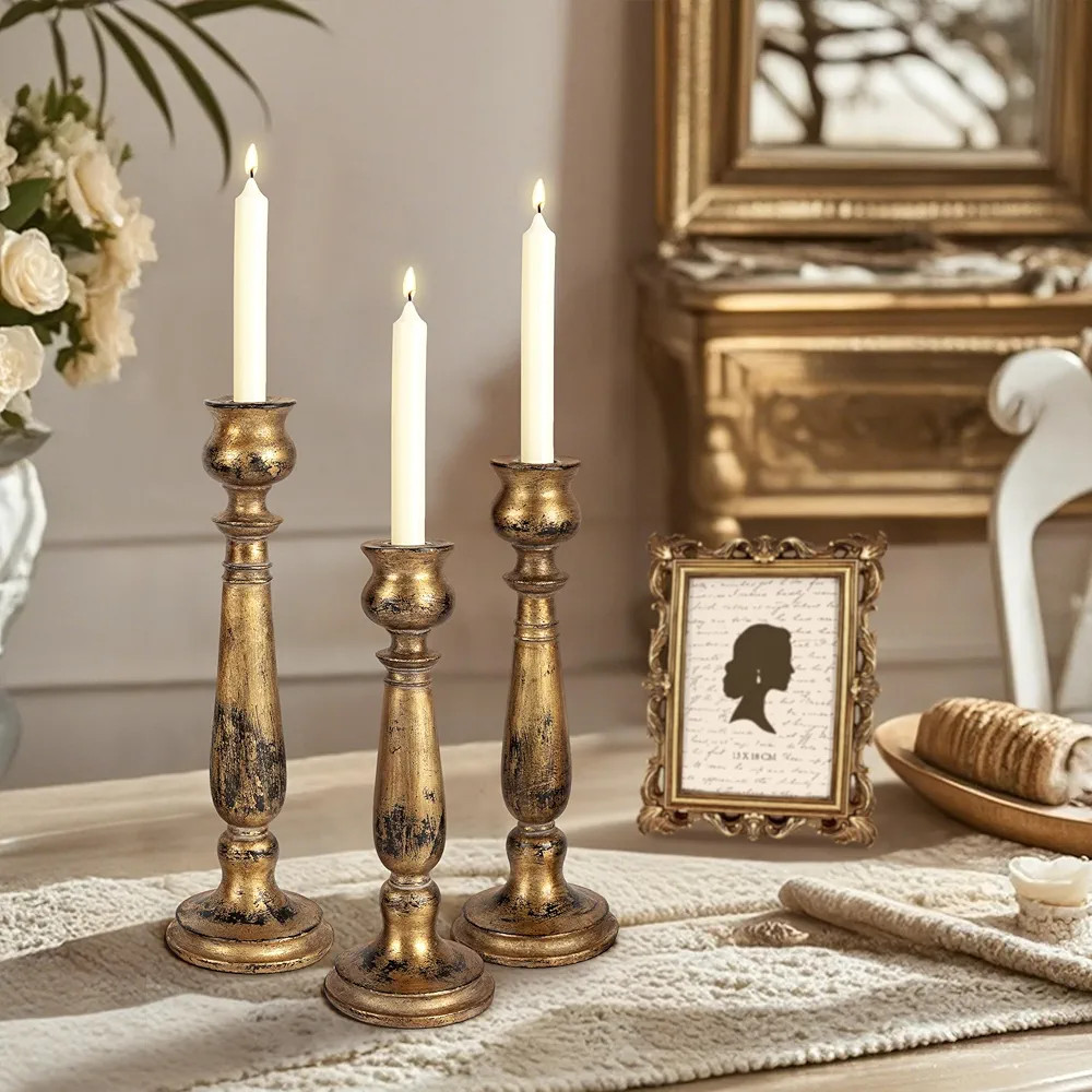AELS Tall Candle Holders Set of 3, Rustic Candlestick Holder, Vintage Centerpiece Table Decoratio... | Amazon (US)