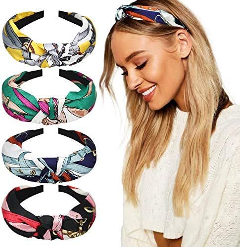 Amazon.com: DRESHOW 4 Pack Turban Headbands for Women Plastic Head Band Hair Vintage Flower Print... | Amazon (US)