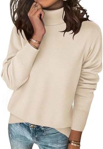 Zeagoo Women's Turtleneck Sweater Long Sleeve Spilt Hem Casual Knit Pullover Chunky Fall Winter J... | Amazon (US)