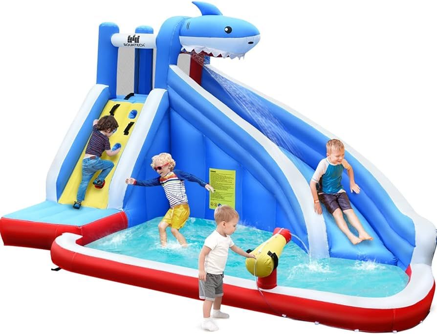 BOUNTECH Inflatable Water Slide, Shark Themed Waterslide Park for Kids Backyard Outdoor Fun w/Lon... | Amazon (US)