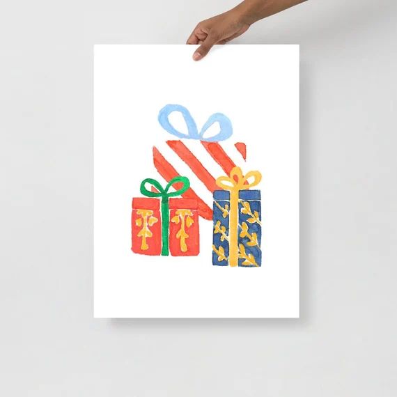 Wrapped Holiday Presents Watercolor Art Print | Etsy (US)