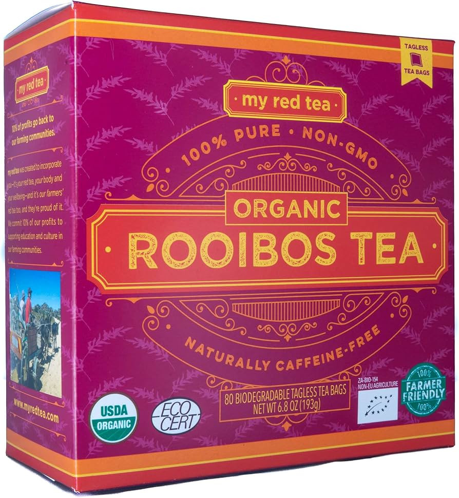 My Red Tea Organic Rooibos Tea Bags - 80 Count - South African Red Bush Tea - USDA Organic, Caffe... | Amazon (US)