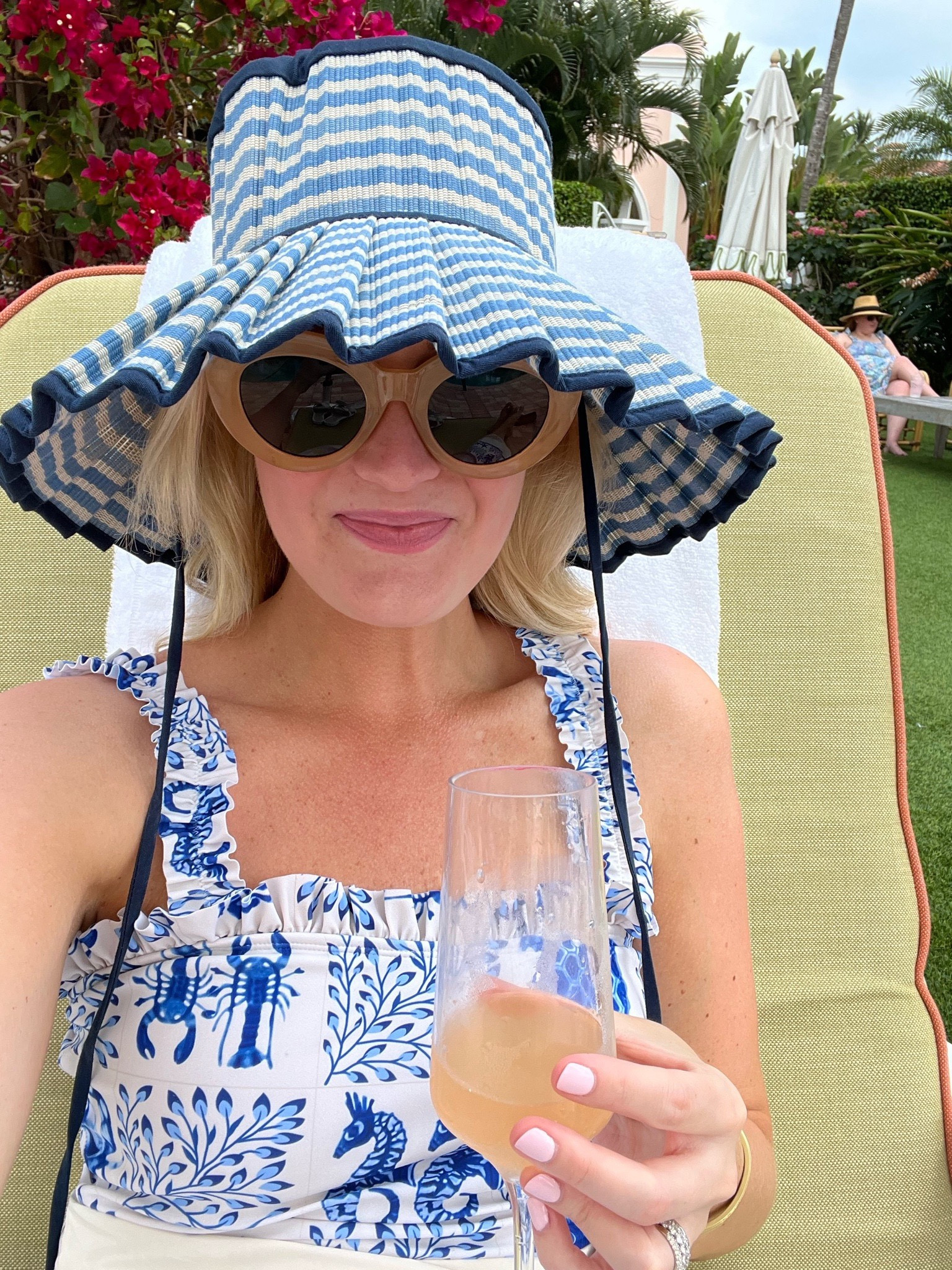 Summer beach hat! #summer #hat #beachhat #swimsuit #mommy&me #amazon #sunglasses #blueandwhite