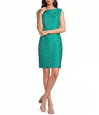 Caroline Rose Tonal Garden Floral Cloque Scoop Neck Sleeveless Sheath Dress - L | Dillard's