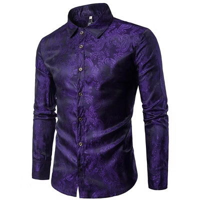 Cloudstyle Mens Floral Rose Print Long Sleeve Dress Shirt for Prom Wedding Purple L | Target
