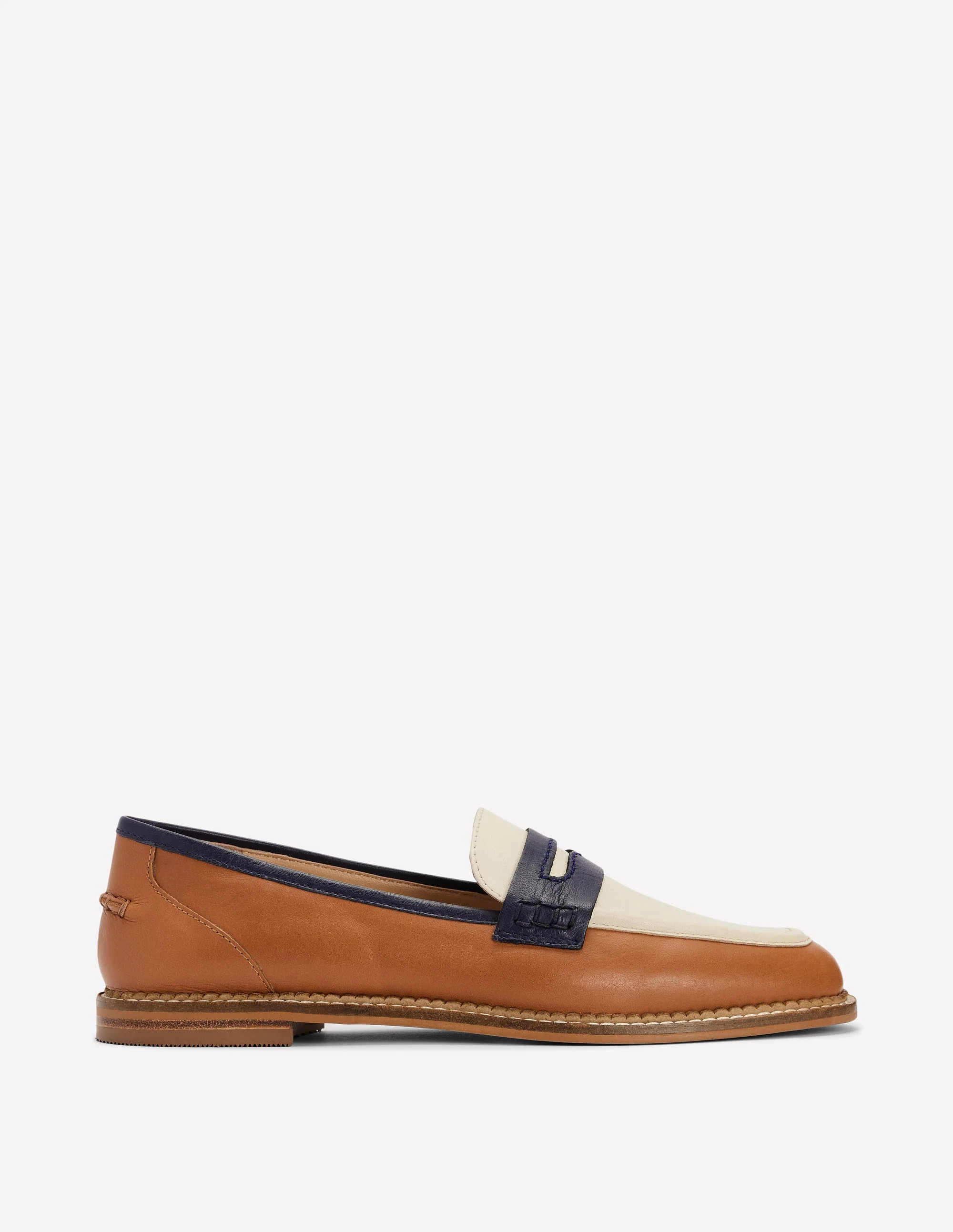 Nya Structured Penny Loafers-Tan Colourblock | Boden (US)