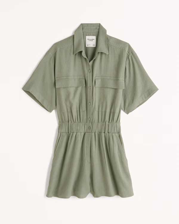 Women's Short-Sleeve Utility Romper | Women's New Arrivals | Abercrombie.com | Abercrombie & Fitch (US)