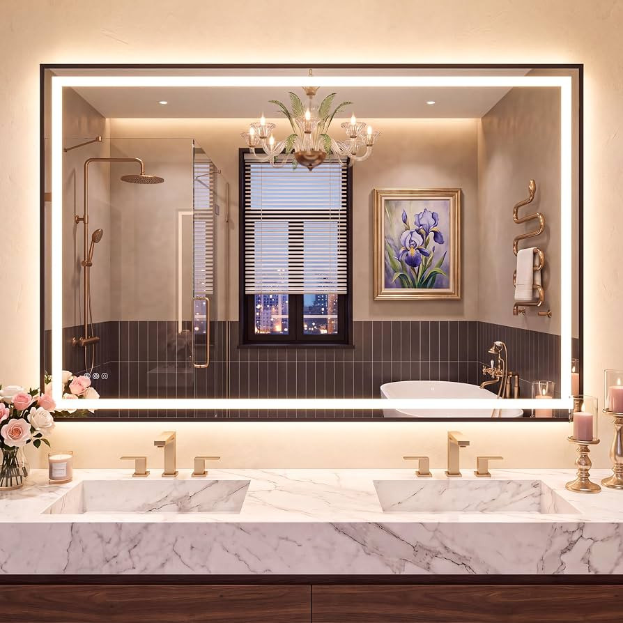 Antok 55X40 LED Bathroom Mirror with Lights, Vanity Mirror for Wall with Black Frame, Touch Contr... | Amazon (US)