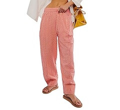 Women Y2K Plaid Wide Leg Tunic Pants Low Waist Gingham Print Lounge Long Pants Pajama Lounge Trou... | Amazon (US)