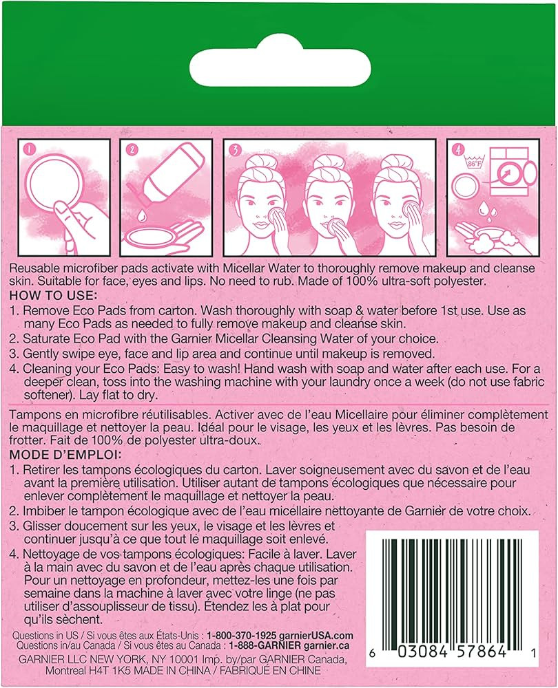 Garnier SkinActive Micellar Cleansing Eco Pads, Reusable, 3 Ultra-soft Microfiber Pads, 1 Count (... | Amazon (US)