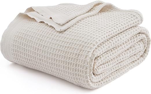 Bedsure 100% Cotton Blankets King Size for Bed - Waffle Weave Blankets for All Seasons, Cozy and ... | Amazon (US)