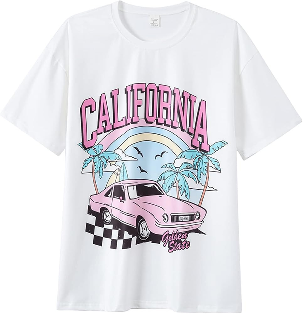 YIJIU Women's Graphic Oversized T Shirts Letter Print Short Sleeve Loose Casual Summer Tops | Amazon (US)