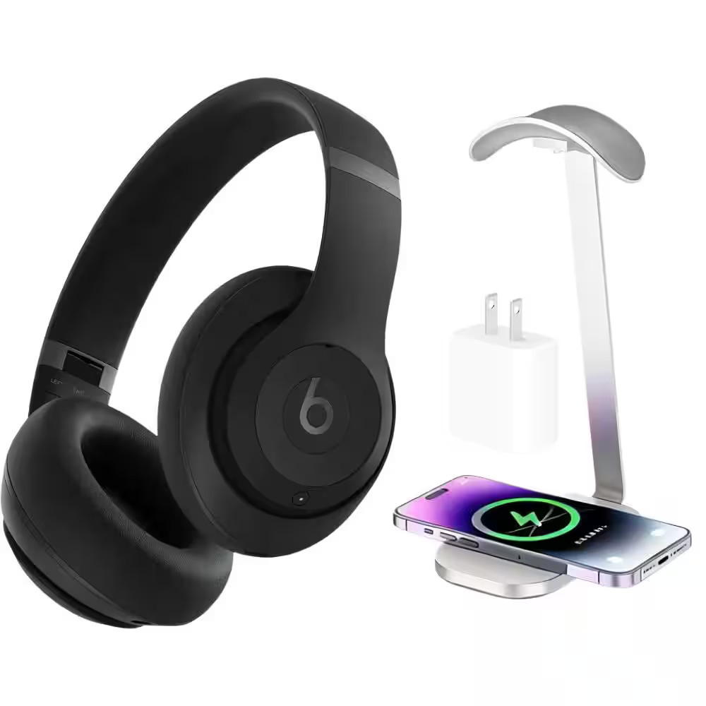 Beats - Studio Pro - Wireless Noise Cancelling Headphones - Black + Power Adapter & Headphone Stand/Charging Pad | Best Buy U.S.