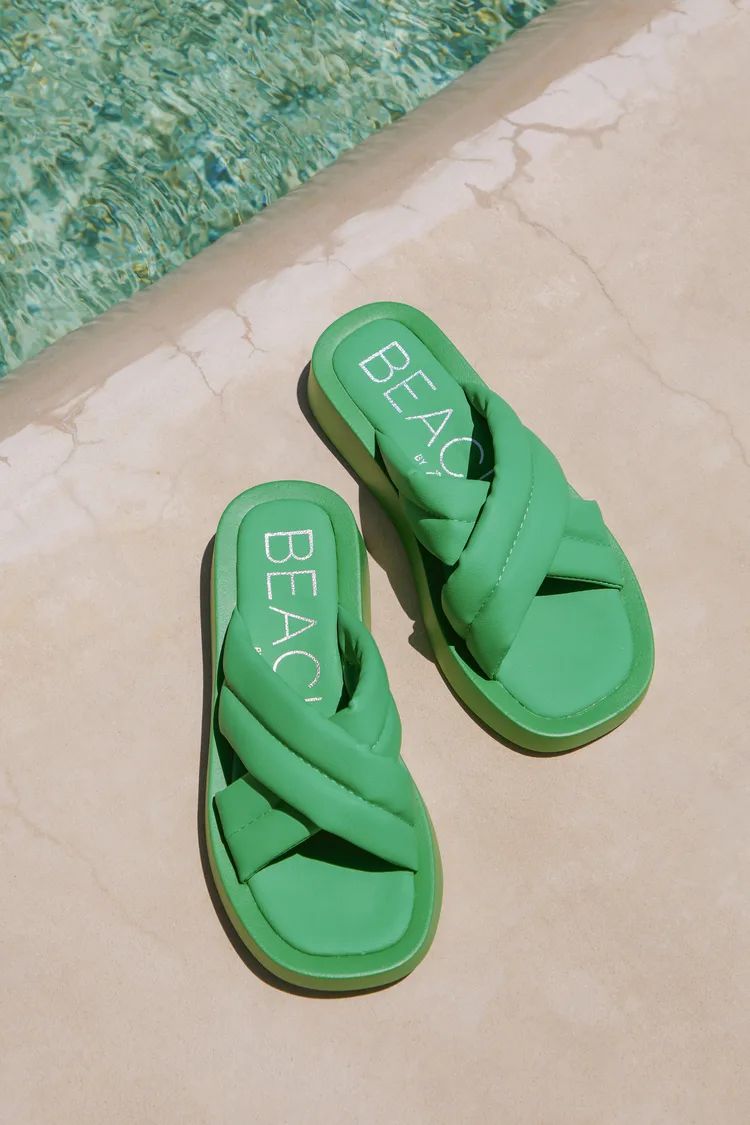 Piper Green Flatform Slide Sandals | Lulus (US)