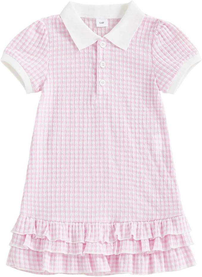 Toddler Baby Girl Dress Button-up Collared Short Sleeve Ruffle Gingham Dresses Princess Kids Spri... | Amazon (US)