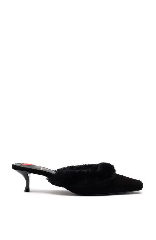 Larroudé Amal Faux Fur Mule in Black at Nordstrom, Size 7.5 | Nordstrom