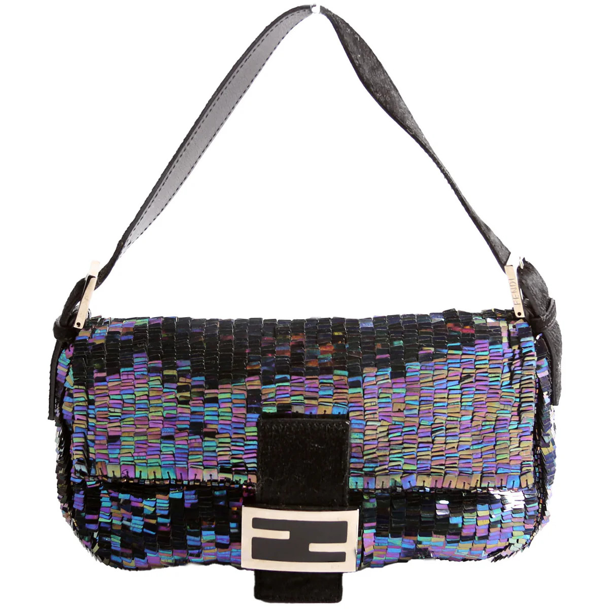 Baguette Sequin Ponyhair Blue | Keeks Designer Handbags