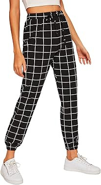 SweatyRocks Women's Tie High Waist Striped Plaid Casual Long Pants with Pockets | Amazon (US)