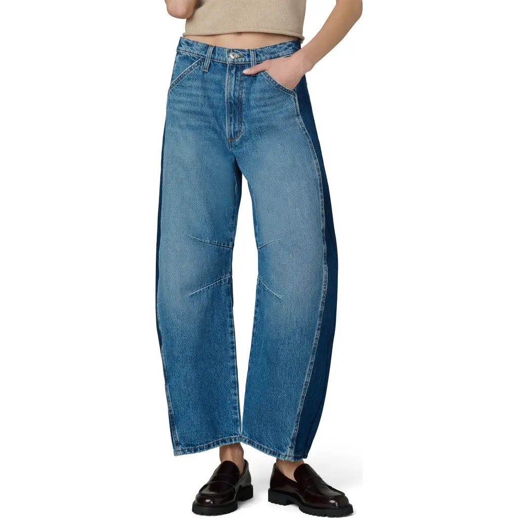 Joe's The Bowie Two Tone High Waist Barrel Jeans in Refreshing at Nordstrom, Size 33 | Nordstrom