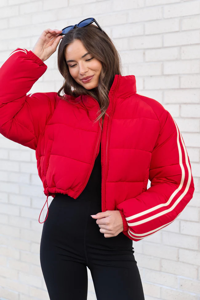 Amelia Red and White Puffer Jacket | Pink Lily