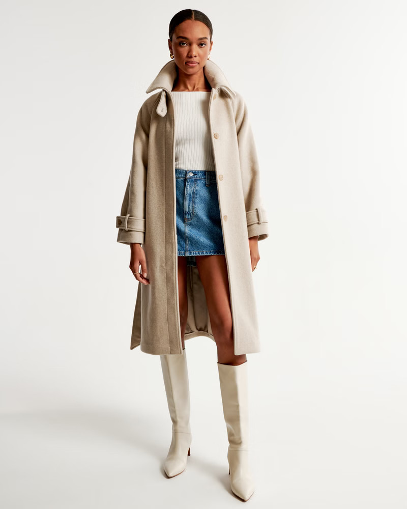 Wool-Blend Funnel Neck Coat | Abercrombie & Fitch (US)