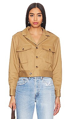 FRAME Utility Cropped Jacket in Khaki Tan from Revolve.com | Revolve Clothing (Global)