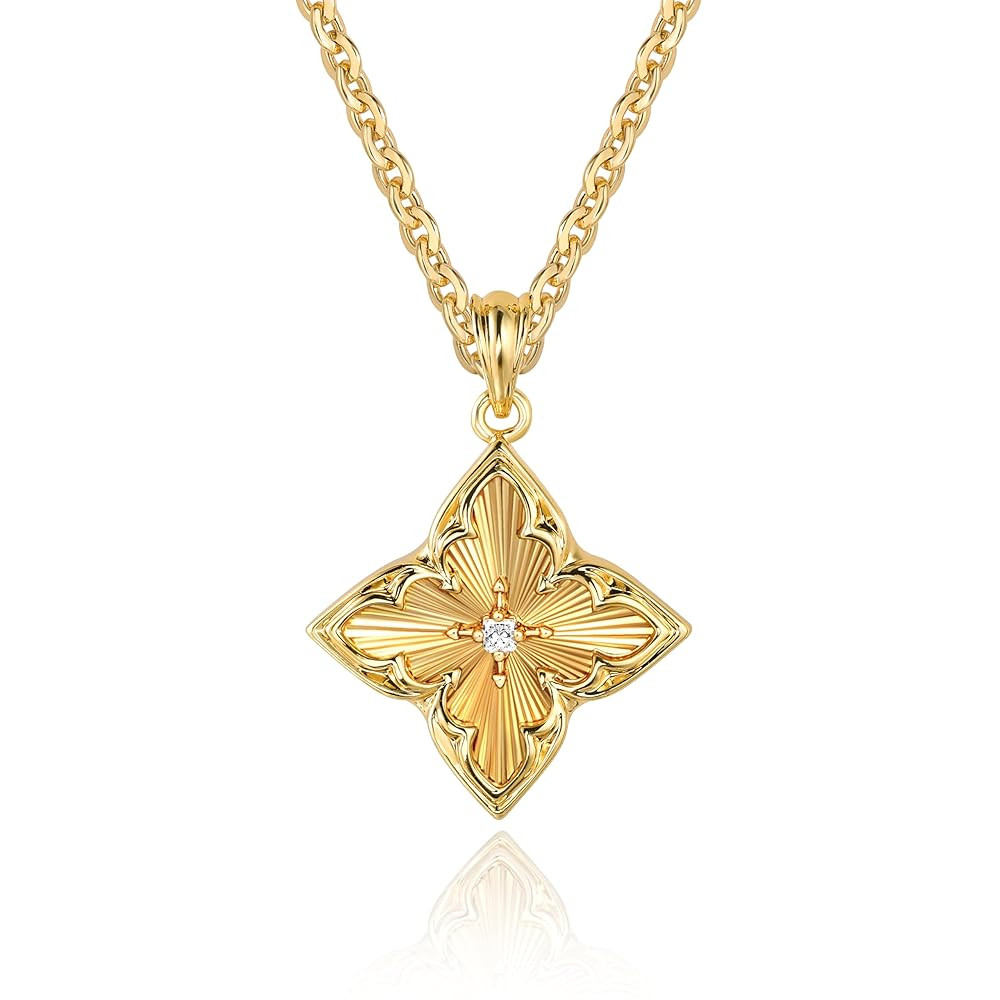 Fettero Gold Clover Necklace for Women Dainty 14K Gold Plated CZ Pendant Necklace Adjustable Chai... | Amazon (US)