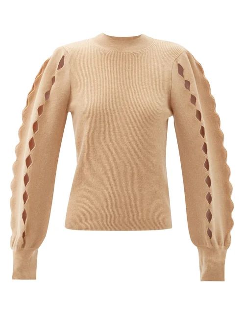 Chloé - Scalloped-edge Cutout Wool-blend Sweater - Womens - Camel | Matches (US)