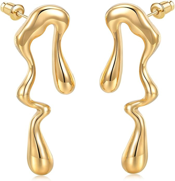 Earrings for Women 14K Gold Plated Chunky Knot Earrings Dangle Trendy Statement Earrings Jewelry ... | Amazon (US)