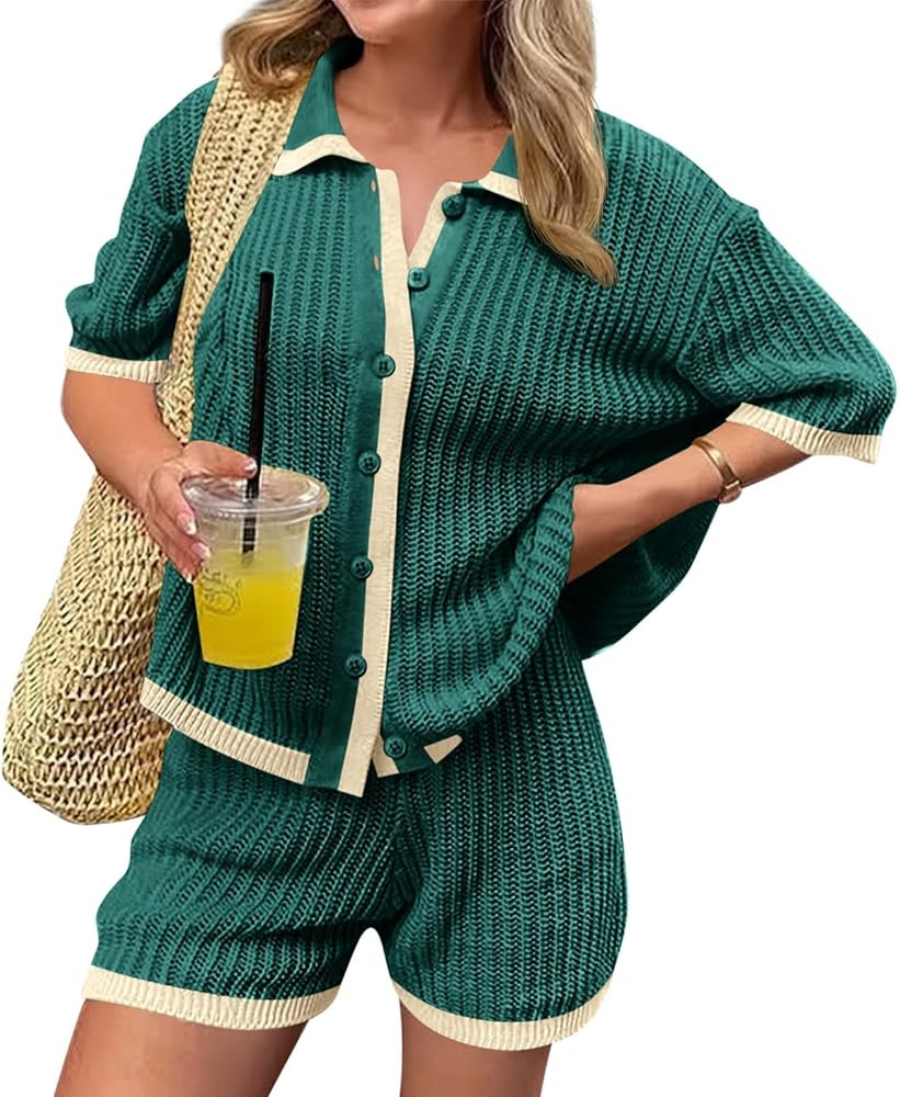 Cicy Bell Womens 2 Piece Short Sets Summer Short Sleeve Collared Tops Beach Vacation Cover Up Cro... | Amazon (US)