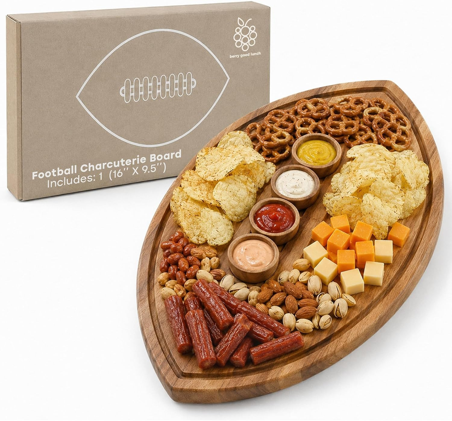 New – Football Shaped Cutting Board – Acacia Wood Charcuterie Tray – Wooden Football Serving Platter for Super Bowl Parties, Tailgate Hosting & Gifts | Amazon (US)