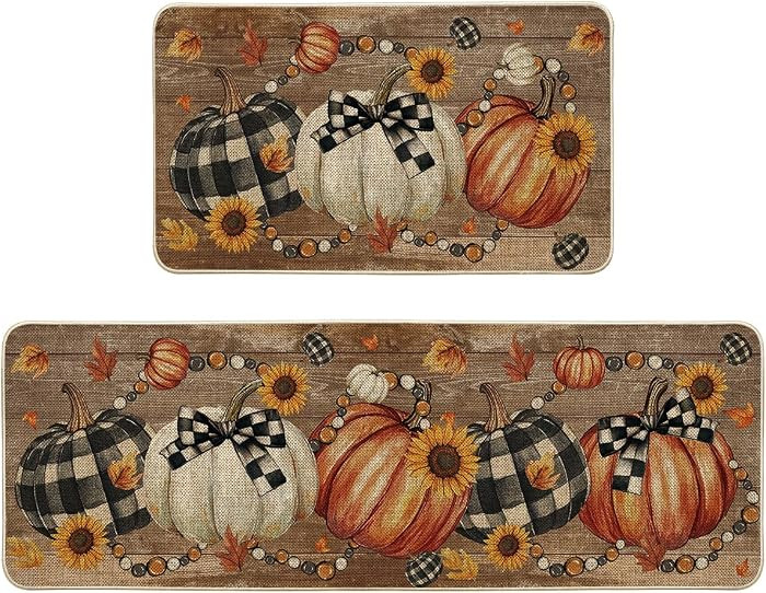 Artoid Mode Wood Beads Pumpkin Fall Kitchen Mats Set of 2-17x29+17x47 | Amazon (US)