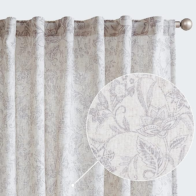 JINCHAN Floral Curtains Linen Curtains for Living Room Grey Farmhouse Curtains 84 Inches Long Lig... | Amazon (US)