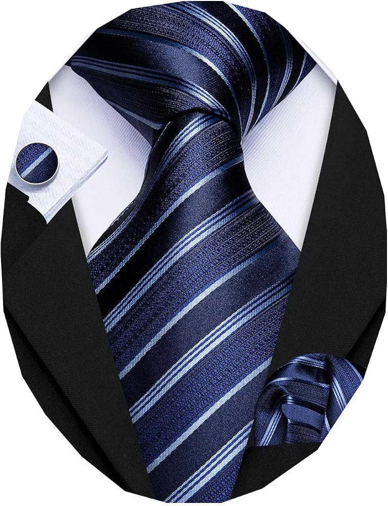 Barry.Wang Stripe Men Ties Set Classic WOVEN Necktie with Handkerchief Cufflinks Formal | Amazon (US)