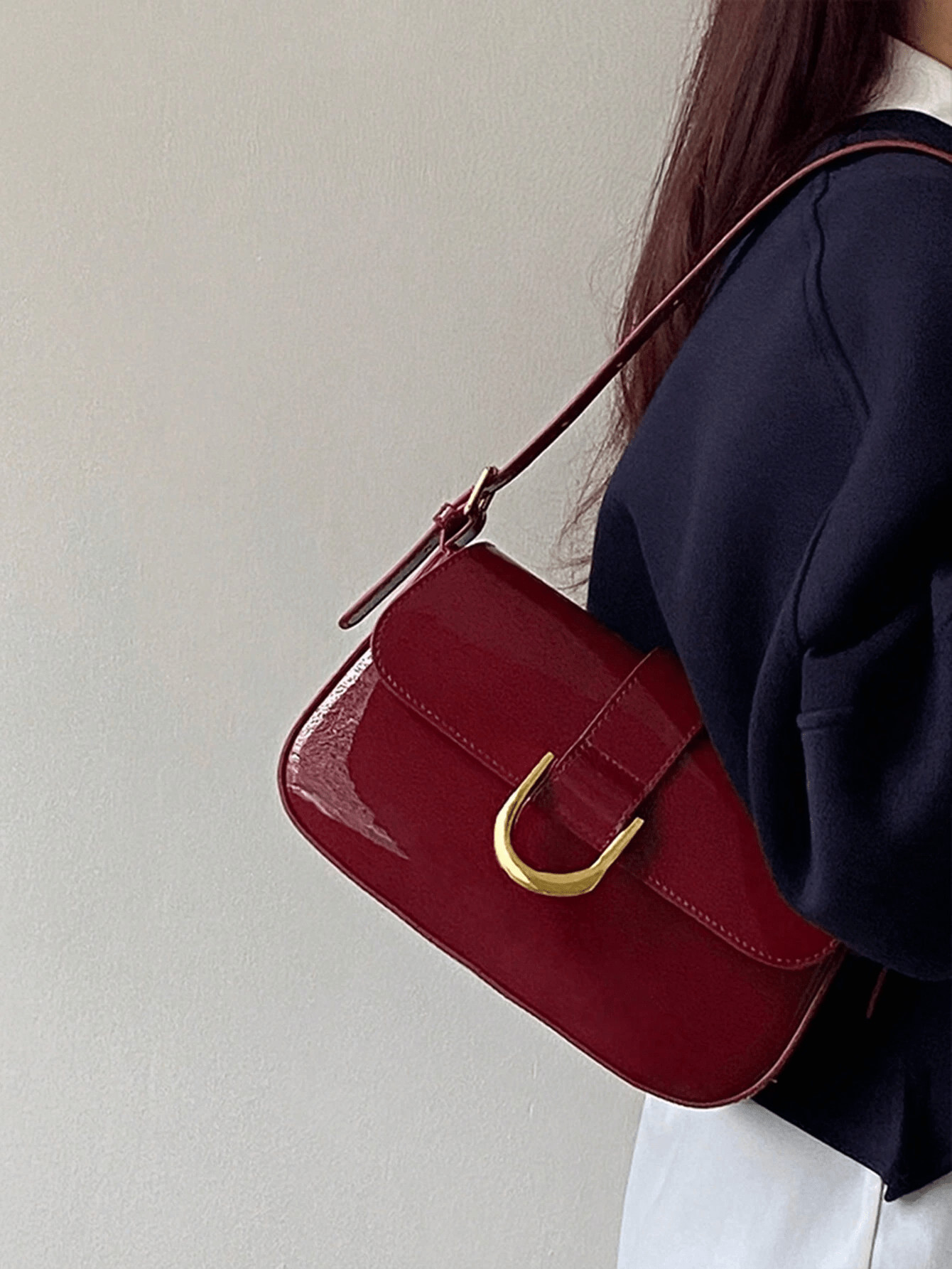 1pc Glossy PU Leather Women's Handbag, Red, Y2K Baddie Bag, Glossy Small Square Bag, Simple Small... | SHEIN