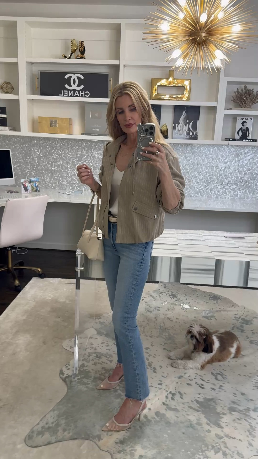 This cool girl pinstripe jacket is the perfect lightweight layer 🤍 The subtle print, elastic sleeves, and hood detail make it casual, effortless, and so easy to throw on over summer basics ✨
I’m wearing an XS in the jacket and a 24 in the jeans, both fit TTS 

 #LTKdayinmylife #LTKSeasonal #LTKOver40