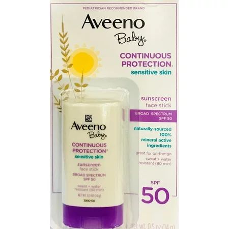 Aveeno Baby Continuous Protection Sensitive Skin Sunscreen Face Stick, SPF 50, 0.5 Oz. | Walmart (US)