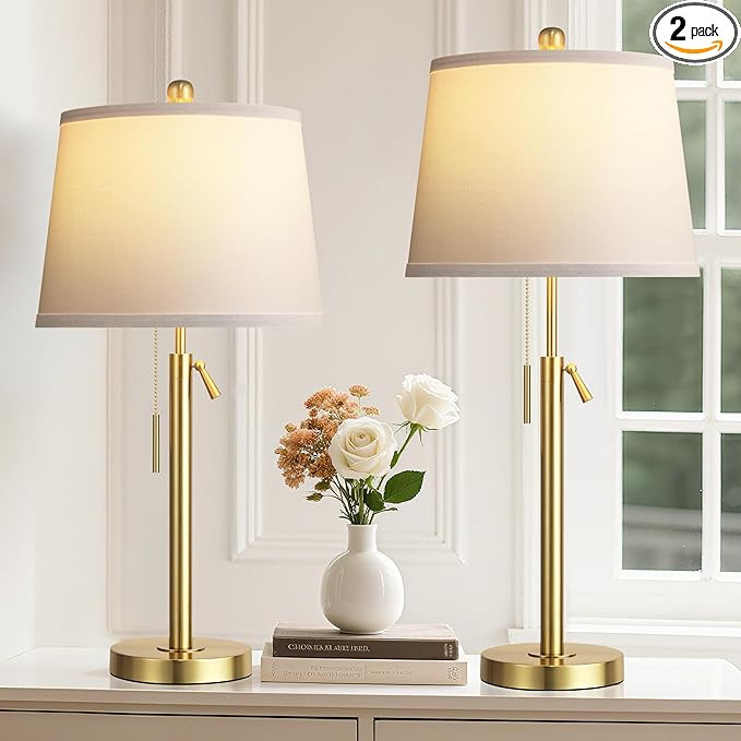 Tall Table Lamps Set of 2, Modern Gold Table Lamps with White Shade for Living Room, Height Adjus... | Amazon (US)
