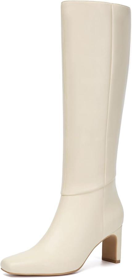 Athlefit Knee High Boots for Women Square Toe Chunky Heeled Tall Boots with Side Zipper | Amazon (US)