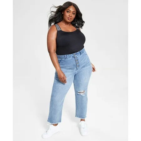 Nina Parker Trendy Plus Size Button Fly Distressed Boyfriend Jeans Light Medium Wash 16W | Walmart (US)