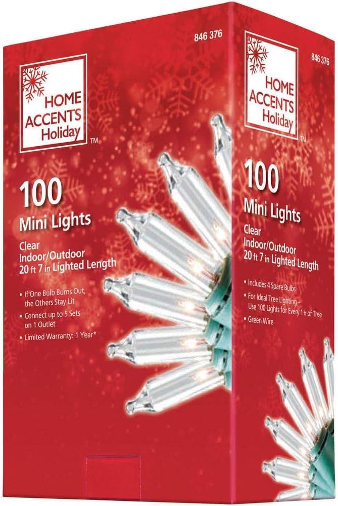 Home Accents Holiday 22 ft. 100 Clear Mini Incandescent Lights Bulb Green Cord (2 Packs) | Amazon (US)