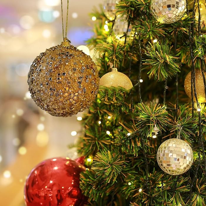 Christmas Tree Ornaments Set of 24 Gold Christmas Bells Ornaments Christmas Decorations Glitterin... | Amazon (US)