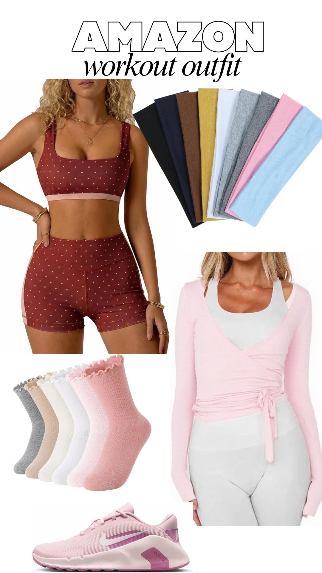 Workout outfit, activewear, sneakers, Pilates wrap, matching set