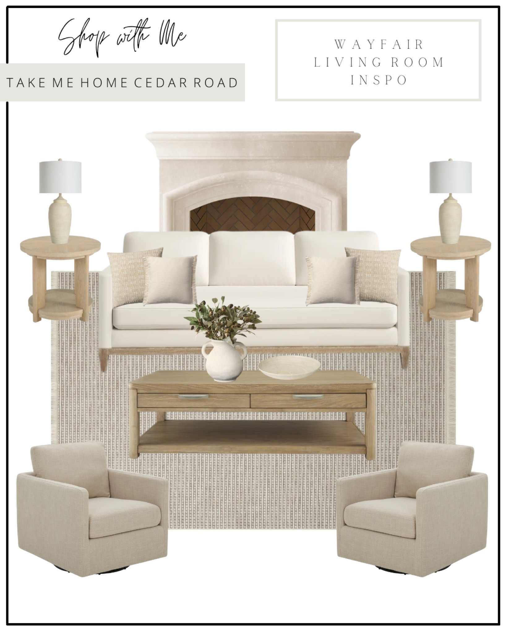 Wayfair living room inspo
Area rug, neutral rug, fireplace, couch, sofa, end table, side table, coffee table, accent chair, living room, living room chair 

#LTKSaleAlert #LTKHome