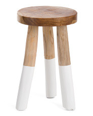 Teak Organic Round Stool With 3 Dipped Legs | Marshalls